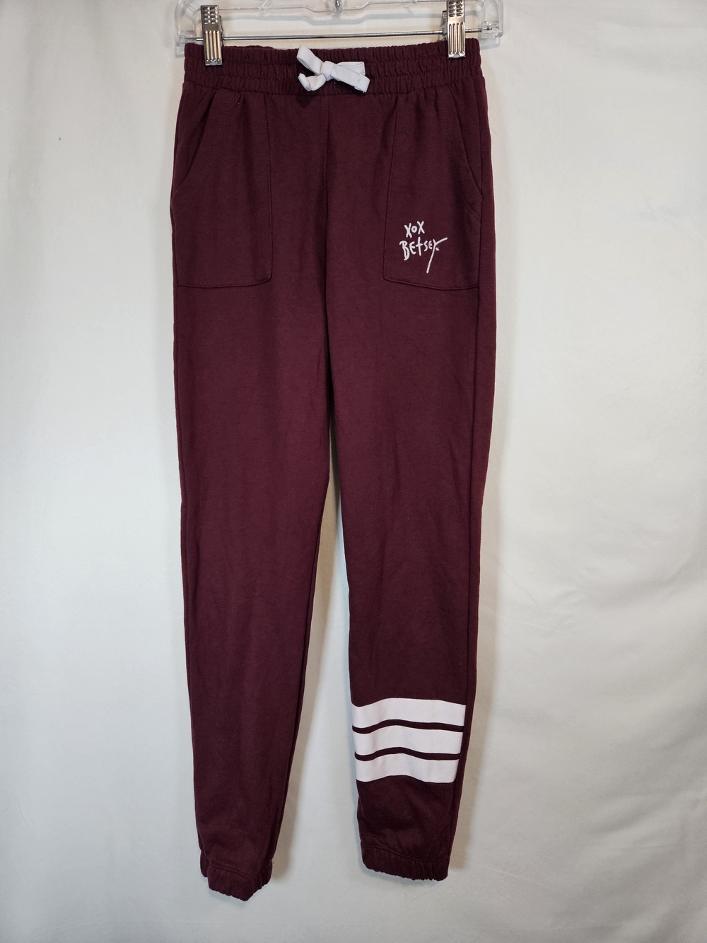 Betsey Johnson Maroon Kids Jogger Pants with White Stripe and Drawcord